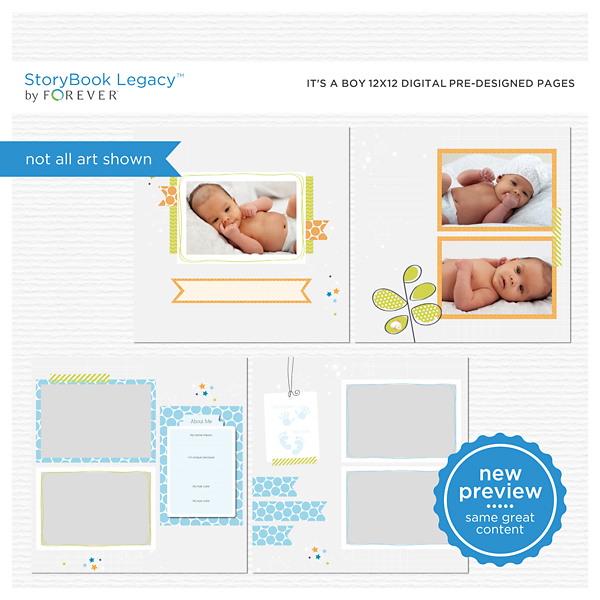 It's A Boy 12x12 Digital Predesigned Pages Digital Art - Digital Scrapbooking Kits