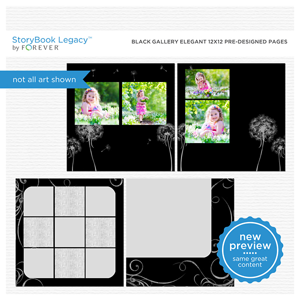 Black Gallery Elegant 12x12 Predesigned Pages Digital Art - Digital Scrapbooking Kits