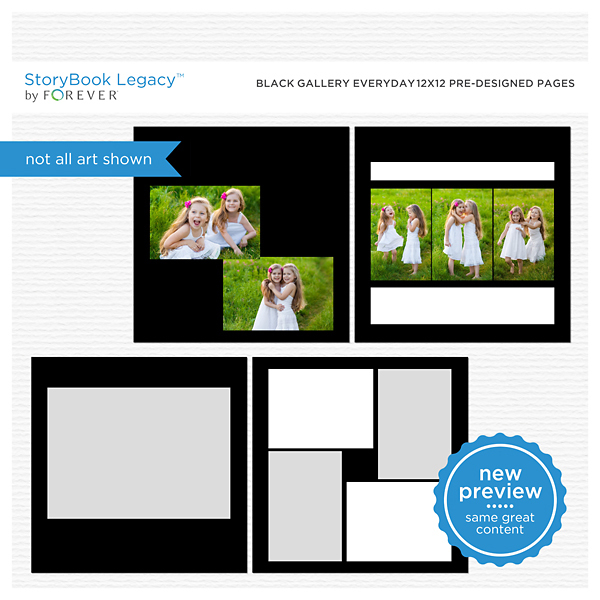 Black Gallery Everyday 12x12 Predesigned Pages Digital Art - Digital Scrapbooking Kits