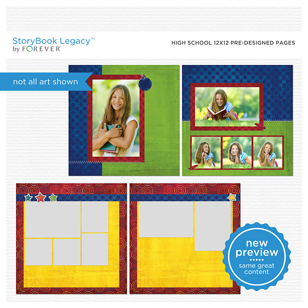 High School 12x12 Predesigned Pages Digital Art - Digital Scrapbooking Kits