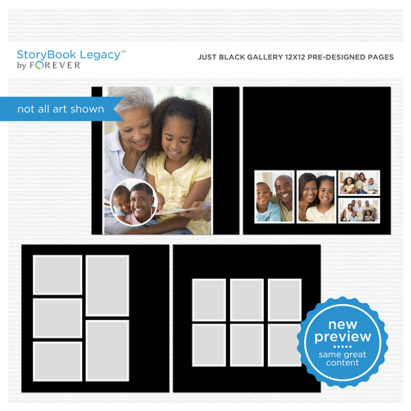 Just Black Gallery 12x12 Predesigned Pages Digital Art - Digital Scrapbooking Kits