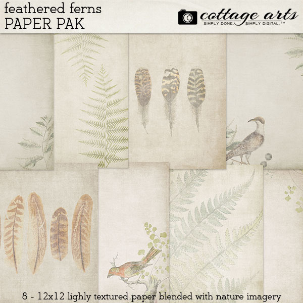 Feathered Ferns Paper Pak Digital Art - Digital Scrapbooking Kits