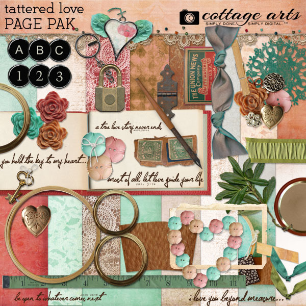 Tattered Love Page Pak Digital Art - Digital Scrapbooking Kits