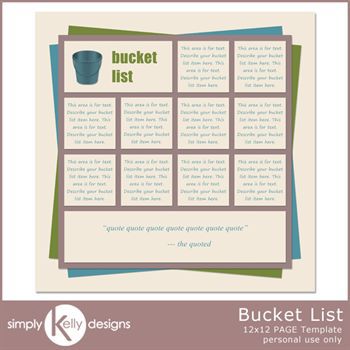 Bucket List 12x12 Page Template