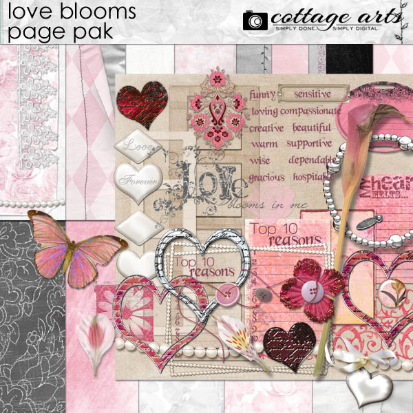 Love Blooms Page Pak Digital Art - Digital Scrapbooking Kits
