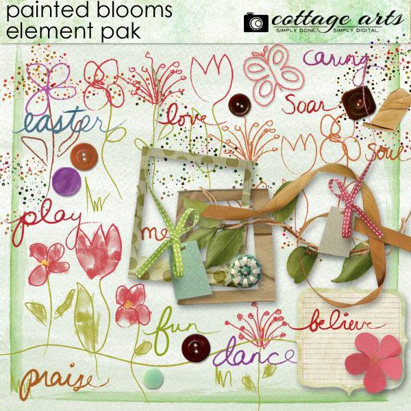 Painted Blooms Element Pak Digital Art - Digital Scrapbooking Kits