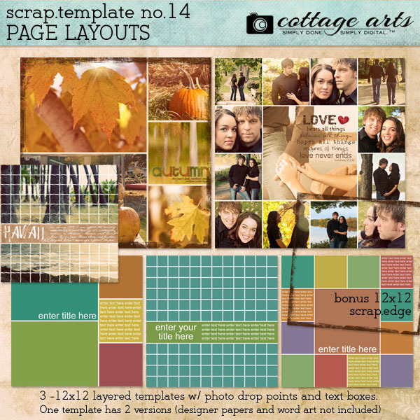 12 X 12 Scrap Templates 14 - Page Layouts Digital Art - Digital Scrapbooking Kits