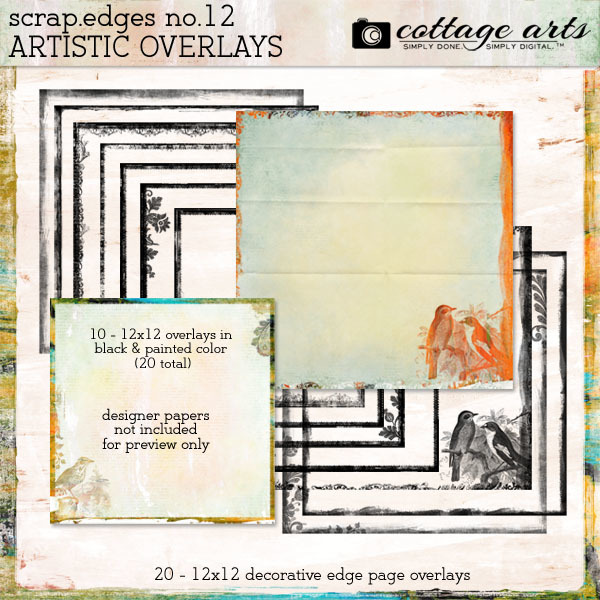 Scrap.edges 12 - 12x12 Artistic Overlays Digital Art - Digital Scrapbooking Kits