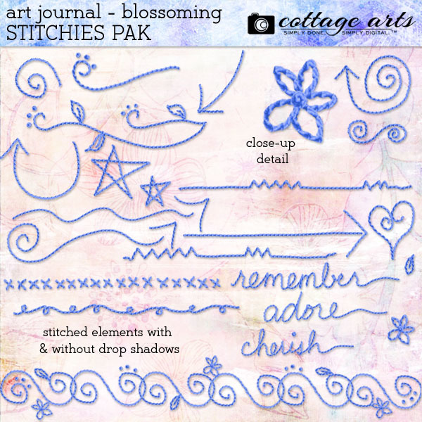 Art Journal - Blossoming Stitchies Pak Digital Art - Digital Scrapbooking Kits