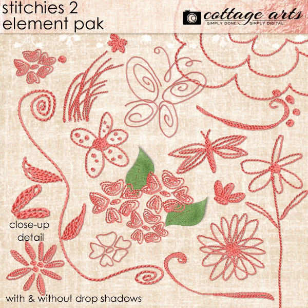 Stitchies 2 Element Pak Digital Art - Digital Scrapbooking Kits