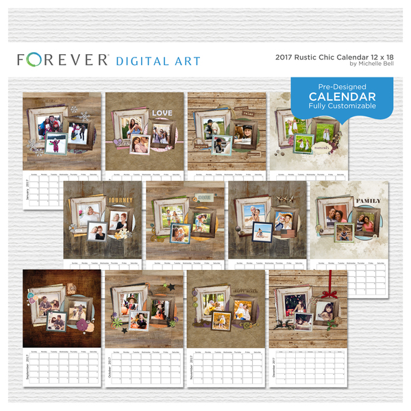 2017 Rustic Chic Calendar 12 X 18 | Digital Art