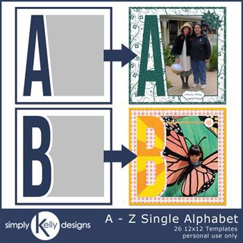 A - Z Single Alphabet 12x12 Templates