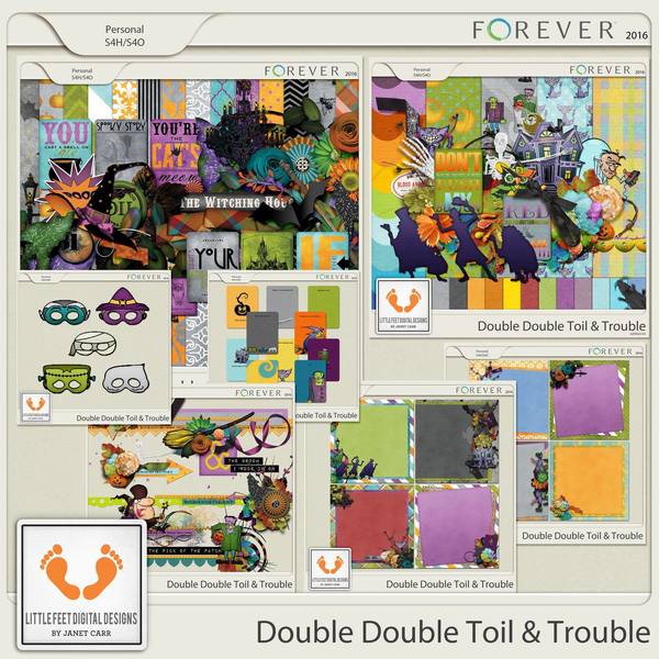 Double Double Toil And Trouble Bundle Digital Art - Digital Scrapbooking Kits