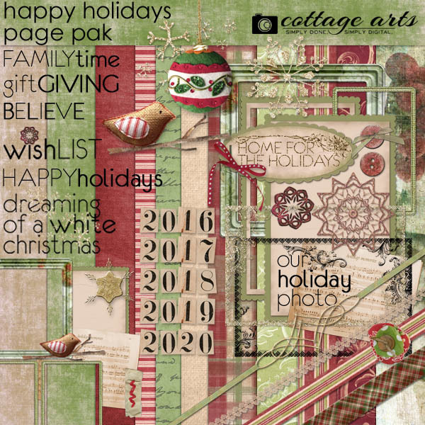 Happy Holidays Page Pak Digital Art - Digital Scrapbooking Kits