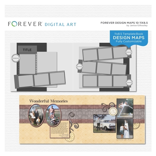 Forever Design Maps 10 11x8.5 Digital Art - Digital Scrapbooking Kits