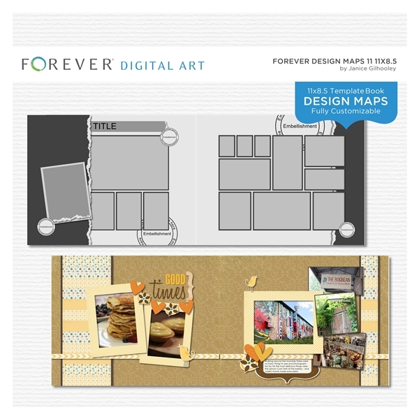 Forever Design Maps 11 11x8.5 Digital Art - Digital Scrapbooking Kits