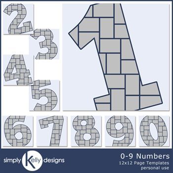 0 - 9 Numbers 12x12 Page Template Set