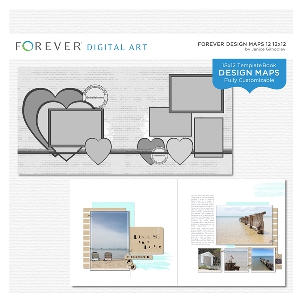 Forever Design Maps 12 12x12 Digital Art - Digital Scrapbooking Kits