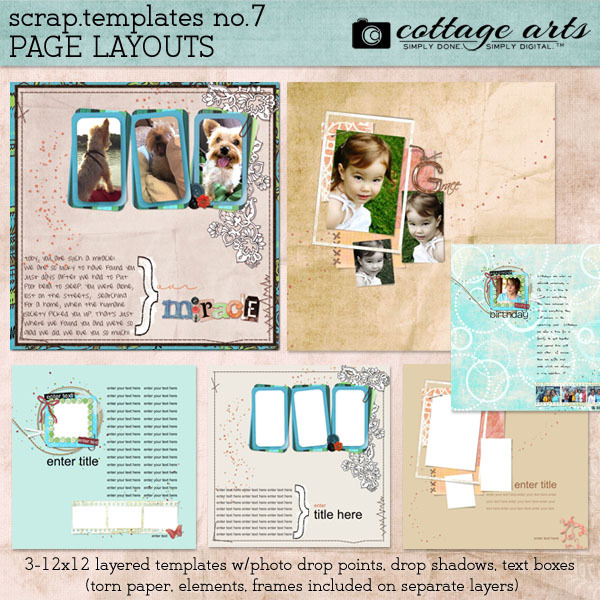 12 X 12 Scrap Templates 7 - Page Layouts Digital Art - Digital Scrapbooking Kits