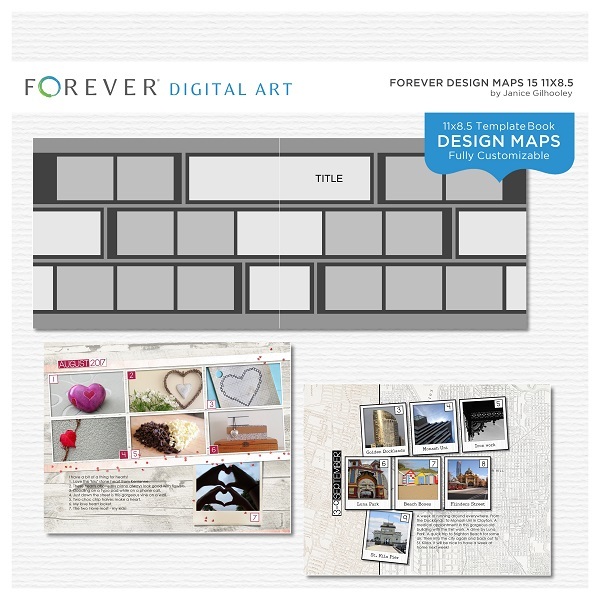 Forever Design Maps 15 11x8.5 Digital Art - Digital Scrapbooking Kits