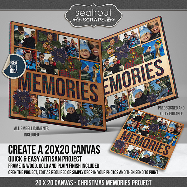 Christmas Memories Predesigned & Editable Square Canvas Digital Art - Digital Scrapbooking Kits