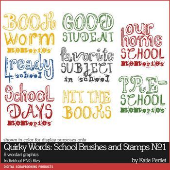 Quirky Words School Brushes And Stamps No. 01 Digital Art - Digital Scrapbooking Kits
