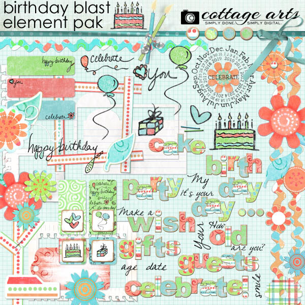 Birthday Blast Element Pak Digital Art - Digital Scrapbooking Kits