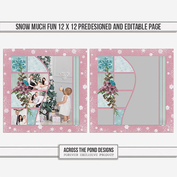 Snow Much Fun 12 X 12 Predesigned And Editable Page Digital Art - Digital Scrapbooking Kits