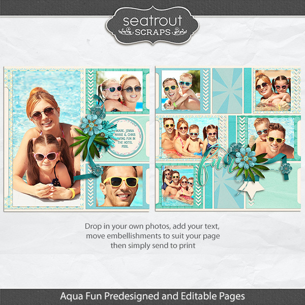 Aqua Fun Predesigned And Editable Pages Digital Art - Digital Scrapbooking Kits