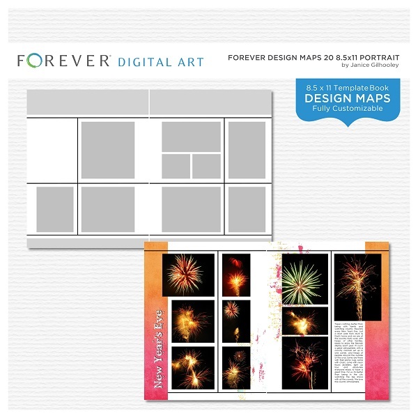Forever Design Maps 20 8.5x11 Portrait Digital Art - Digital Scrapbooking Kits
