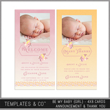 Be My Baby (girl) 4x8 Cards Announcement And Thank You