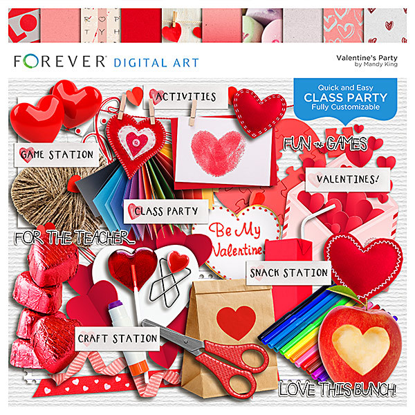 Valentine Party Digital Art - Digital Scrapbooking Kits