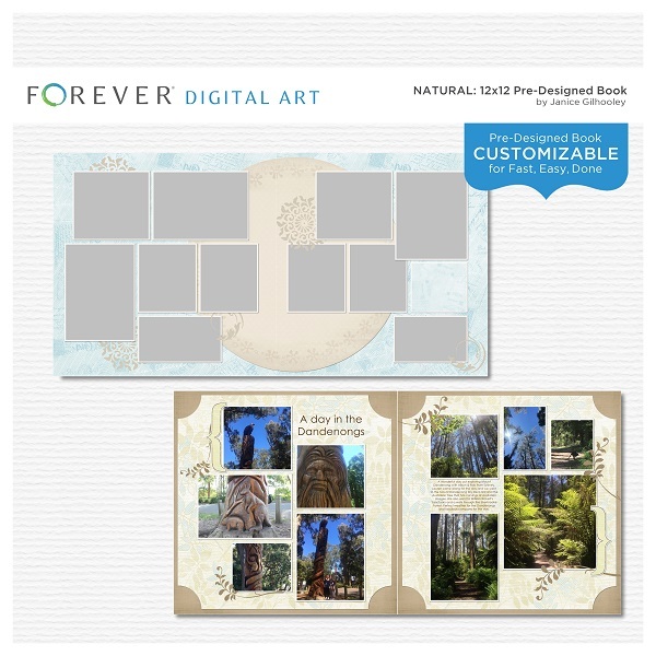 Natural Pre-designed Book 12x12 Digital Art - Digital Scrapbooking Kits