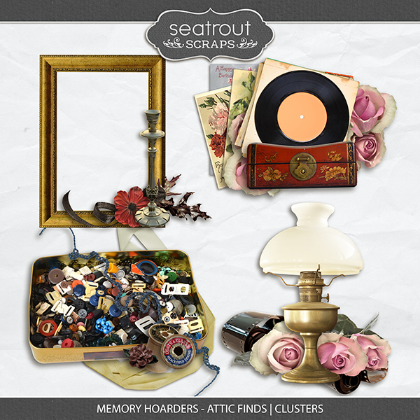 Memory Hoarders - Attic Finds Clusters Digital Art - Digital Scrapbooking Kits