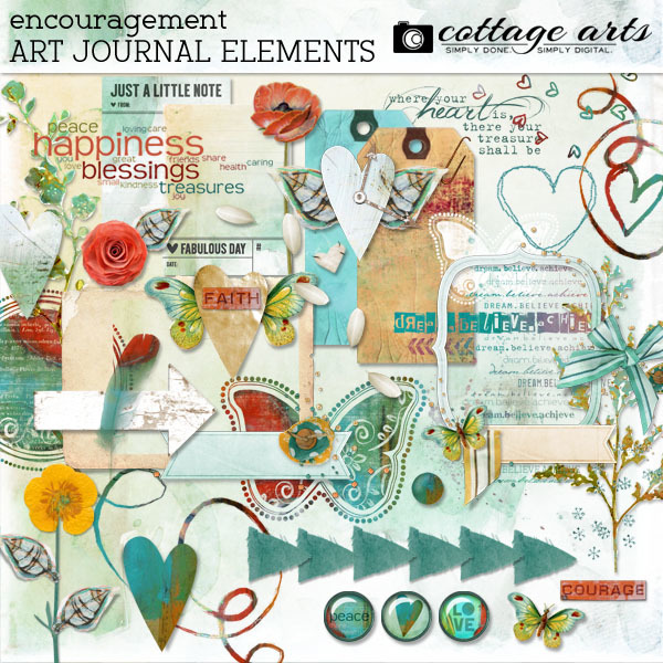 Encouragement Art Journal Element Pak Digital Art - Digital Scrapbooking Kits