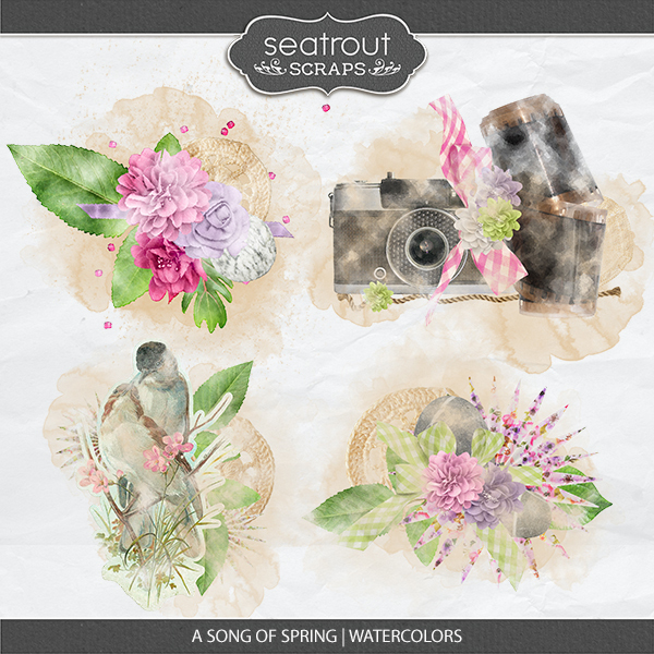 A Song Of Spring Watercolors Digital Art - Digital Scrapbooking Kits
