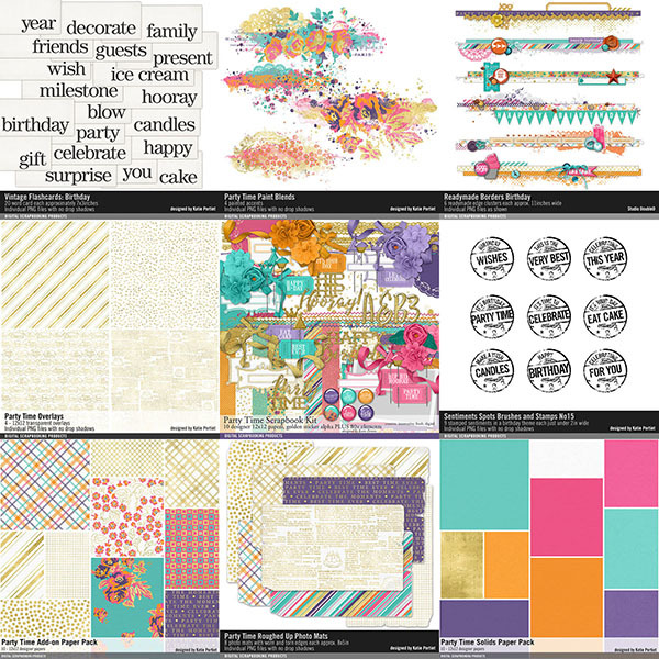 Party Time Birthday Scrapbook Bundle Digital Art - Digital Scrapbooking Kits