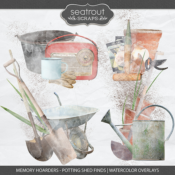 Memory Hoarders Potting Shed Finds - Watercolor Overlays Digital Art - Digital Scrapbooking Kits