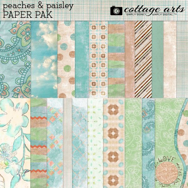 Peaches And Paisley Paper Pak Digital Art - Digital Scrapbooking Kits