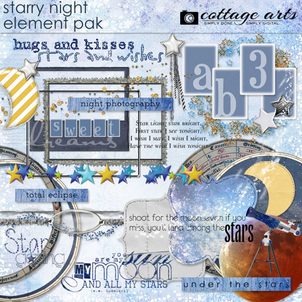 Starry Night Element Pak Digital Art - Digital Scrapbooking Kits