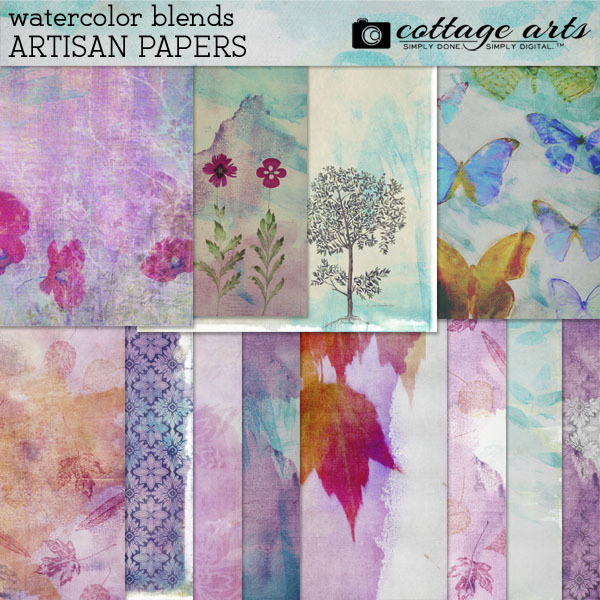 Watercolor Blends Artisan Papers Digital Art - Digital Scrapbooking Kits