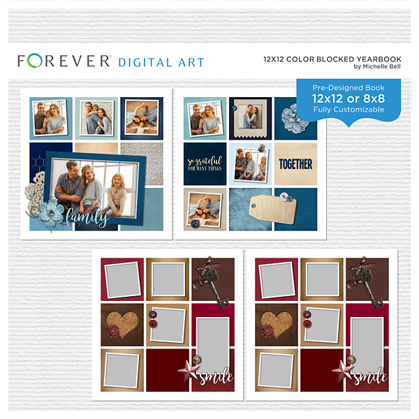 12x12 Color Blocked Yearbook Digital Art - Digital Scrapbooking Kits