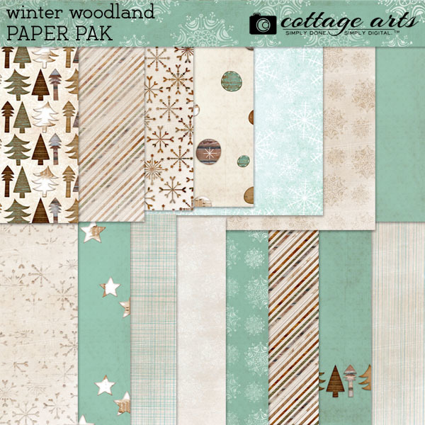 Winter Woodland Paper Pak Digital Art - Digital Scrapbooking Kits