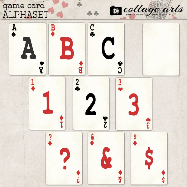 Game Card Alphaset Digital Art - Digital Scrapbooking Kits
