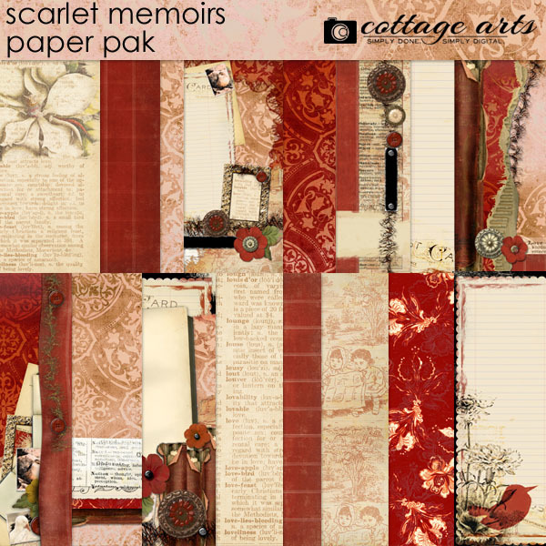 Scarlet Memoirs Paper Pak Digital Art - Digital Scrapbooking Kits