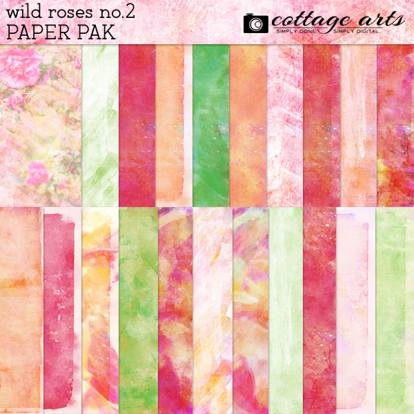 Wild Roses 2 Paper Pak Digital Art - Digital Scrapbooking Kits