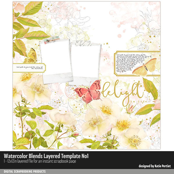 Watercolor Blends Layered Template No. 01 Digital Art - Digital Scrapbooking Kits