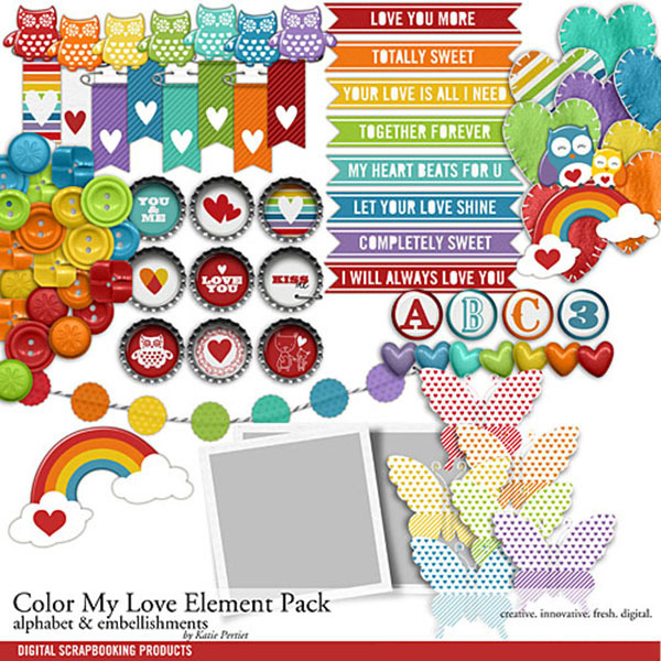 Color My Love Element Pack Digital Art - Digital Scrapbooking Kits