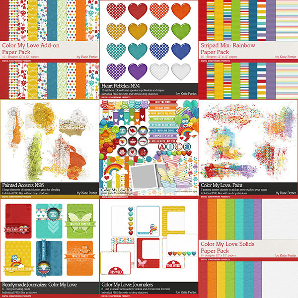 Color My Love Scrapbooking Bundle Digital Art - Digital Scrapbooking Kits