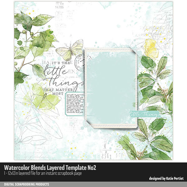 Watercolor Blends Layered Template No. 02 Digital Art - Digital Scrapbooking Kits